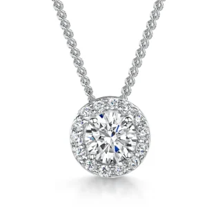 Silver 2 Carat Fixed Halo Necklace
