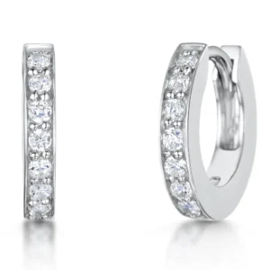 Silver Small Huggie Earrings with Cubic Zirconia Stones