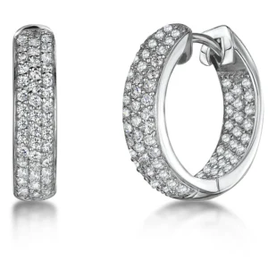 Silver Three Row Cubic Huggie Earrings