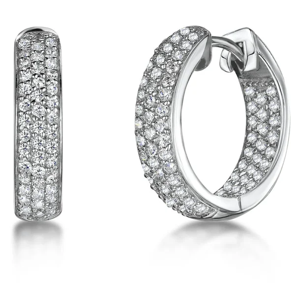 Silver Three Row Cubic Huggie Earrings