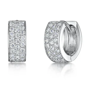 Silver Three Row Huggie Earrings